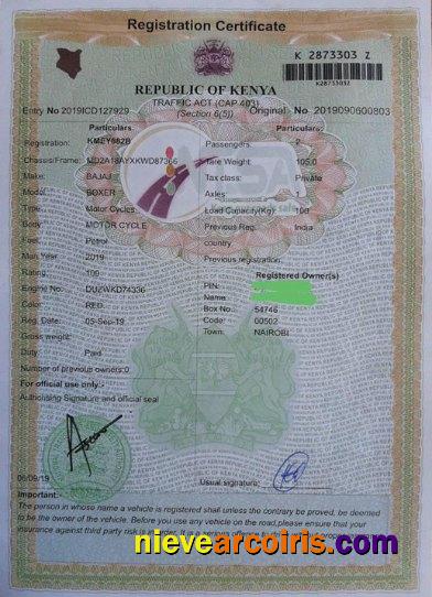 Kenya vehicle registration certificate